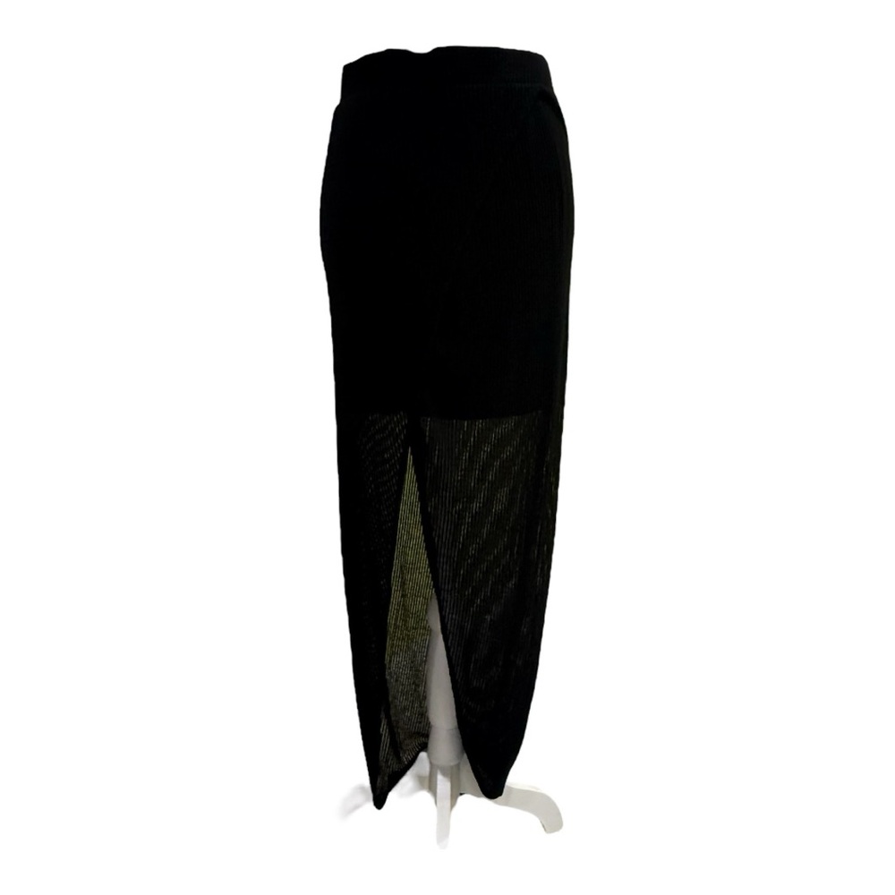 Elegant Black Sheer Maxi Skirt Corduroy texture